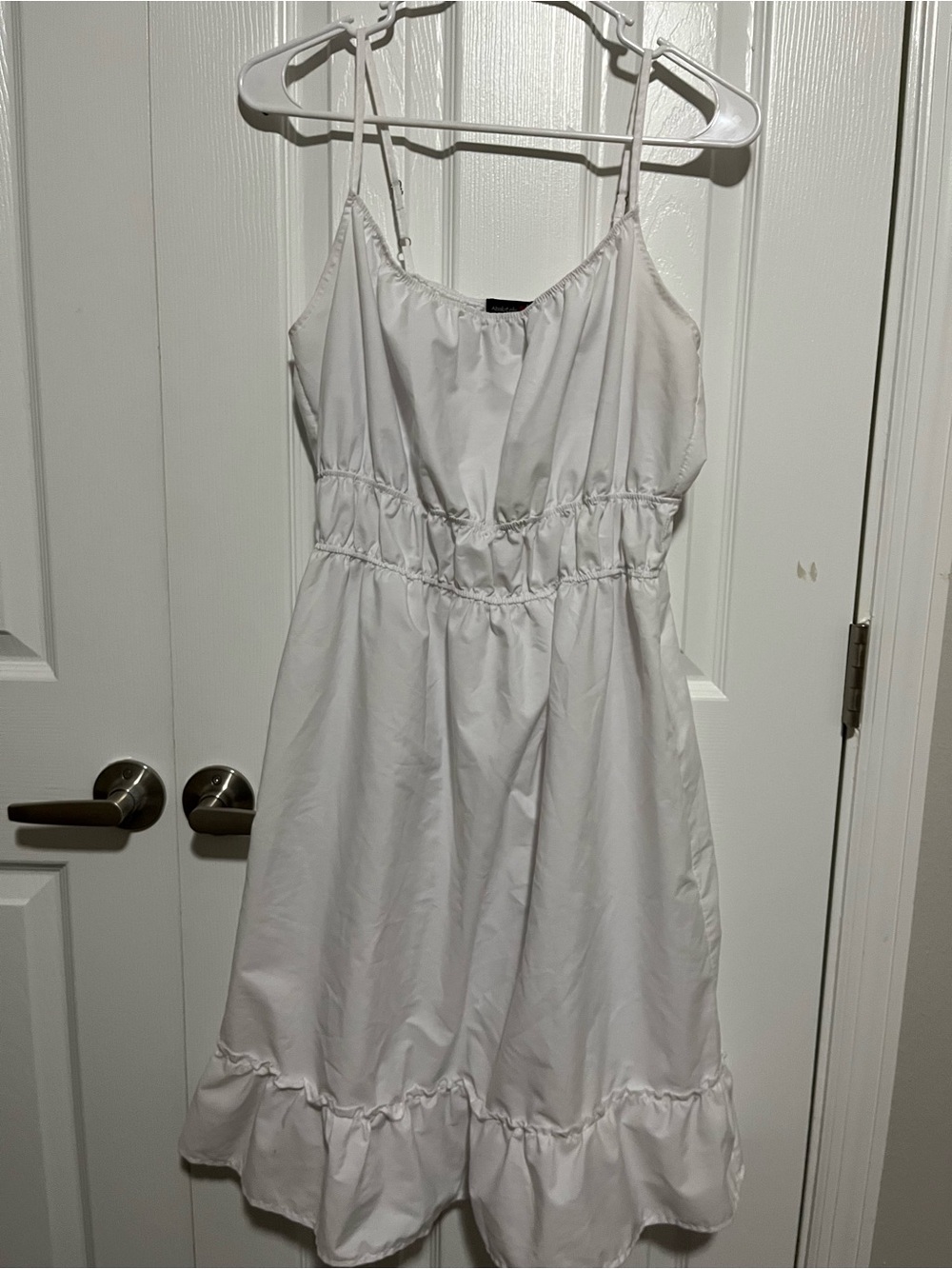 White Ruched Spaghetti-Strap Mini Dress